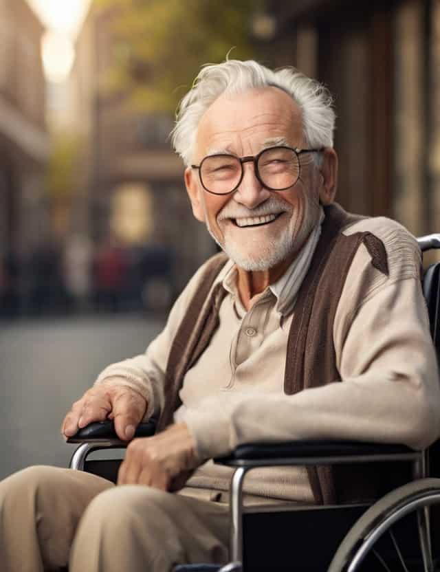 Default_happy_old_man_sitting_in_a_wheelchair_holding_his_eyeg_0